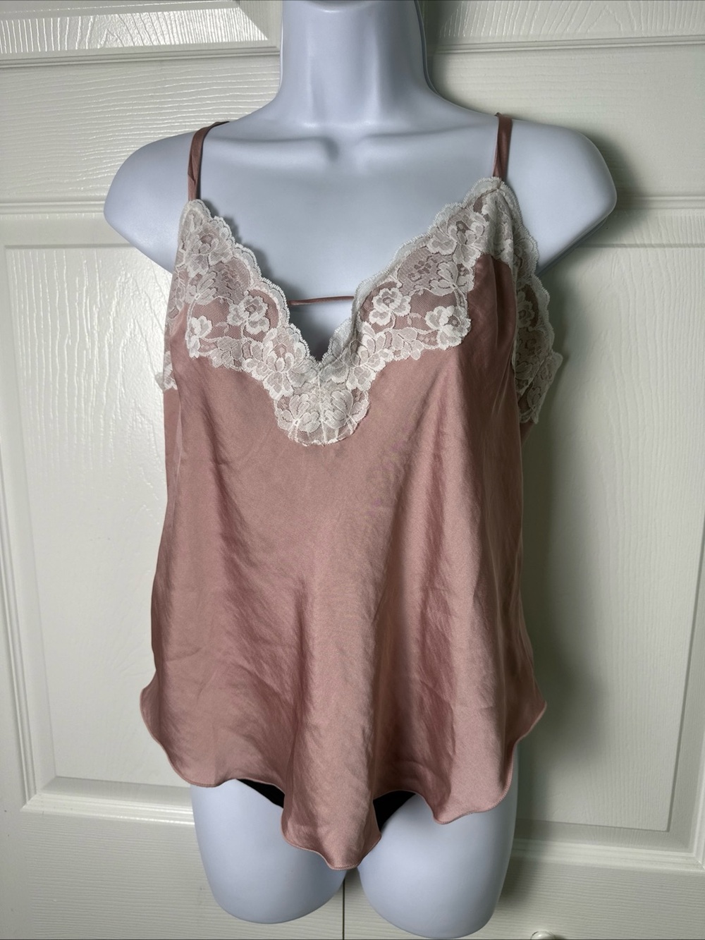 Free People Blush Satin Lace Trim Cami Top